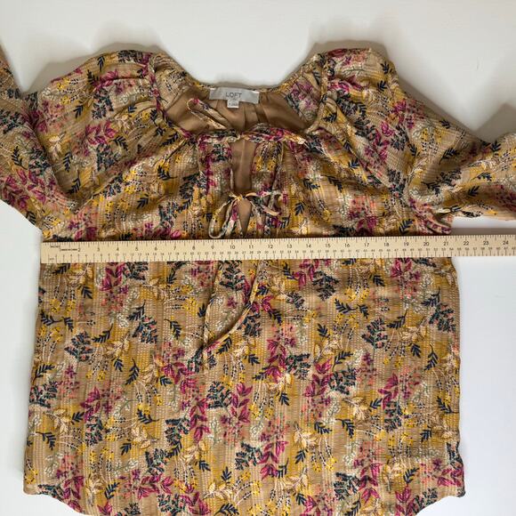 Loft Womens Floral Tie Neck Blouse in Amber Sz M Office Boho Casual Peasant Fall - Picture 16 of 16